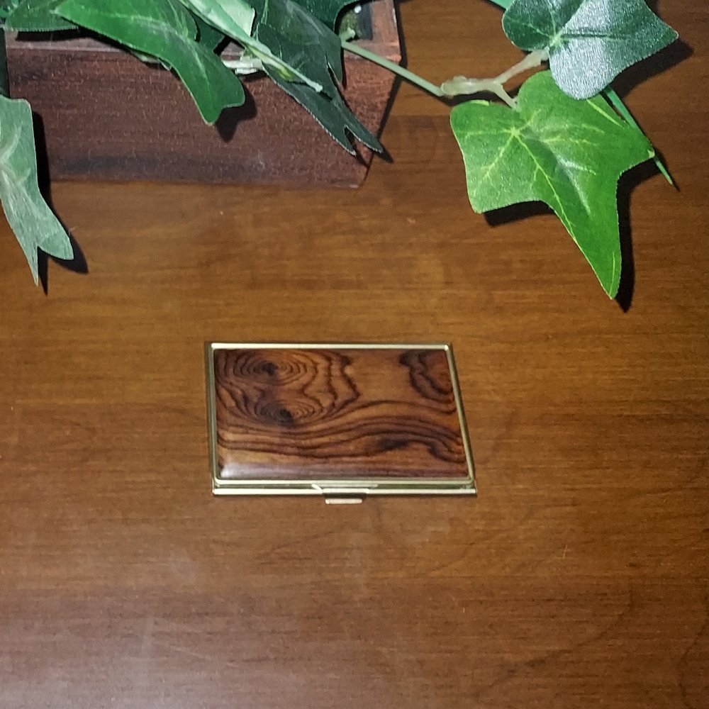 Vintage Davin & Kesler Quilted Mahogany & Brass Business Card Holder